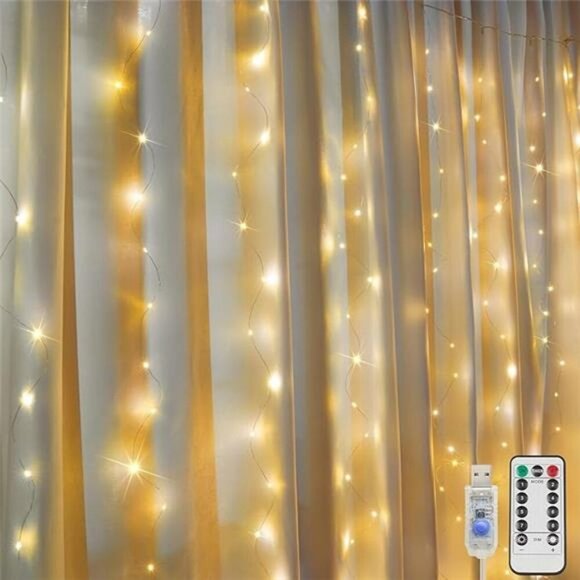 Curtain Fairy String Lights 200 LED Remote Timer Indoor Outdoor Wall Decor - Picture 7 of 7